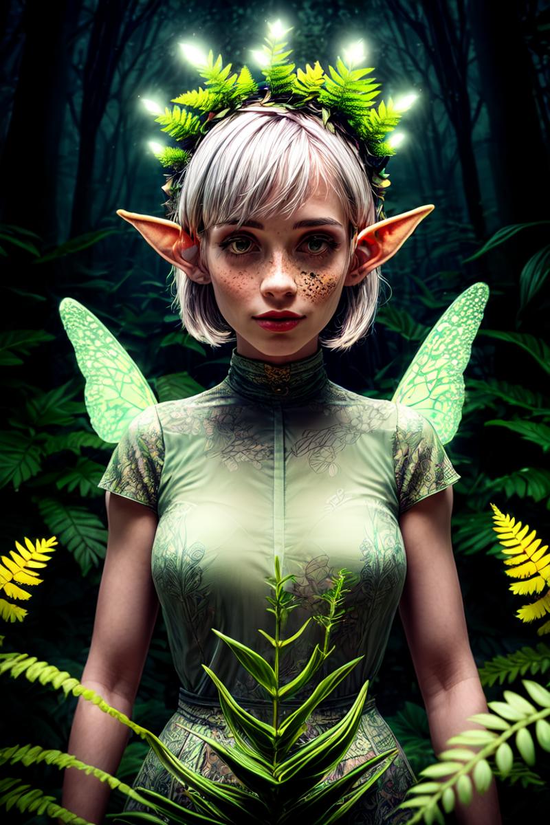 07609-3162803404-1 girl, adult (elven_0.7) woman, freckles, grey eyes, silver hair flaps, elf ear,leaf cloth,Beautiful Butterfly Wings,flower cro.png